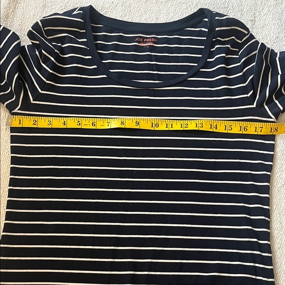 Joe Fresh Women's Long Sleeve Navy and White Striped Tee - Picture 3 of 3